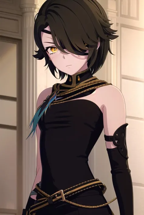 cinderfall, <lyco:cinderfall-lyco-nochekaiser:1>,
cinder fall, short hair, black hair, (yellow eyes:1.5),
BREAK thighhighs, gloves, jewelry, boots, shorts, black gloves, belt, cape, thigh boots, bandages, dress, black dress, black cape, eyepatch,
BREAK indoors,
BREAK looking at viewer, (cowboy shot:1.5),
BREAK <lyco:GoodHands-beta2:1>, (masterpiece:1.2), best quality, high resolution, unity 8k wallpaper, (illustration:0.8), (beautiful detailed eyes:1.6), extremely detailed face, perfect lighting, extremely detailed CG, (perfect hands, perfect anatomy),