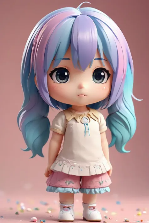 2d art of a 1girl chibi, depth of field, 8k, high resolution, burry background, pastel colors
