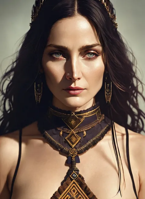 modelshoot style, A stunning intricate full color portrait of (35 years old sks woman:1) as (viking warrior woman), (barbarian), epic character composition, by ilya kuvshinov, alessio albi, nina masic, sharp focus, natural lighting, subsurface scattering, f2, 35mm, film grain, <lora:locon_carrie_v1_from_v1_64_32:1.3>