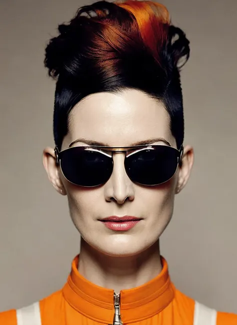 analog style, modelshoot style, portrait of sks woman by Flora Borsi, style by Flora Borsi, bold, bright colours, orange Mohawk haircut, ((Flora Borsi)), <lora:locon_carrie_v1_from_v1_64_32:1.3>