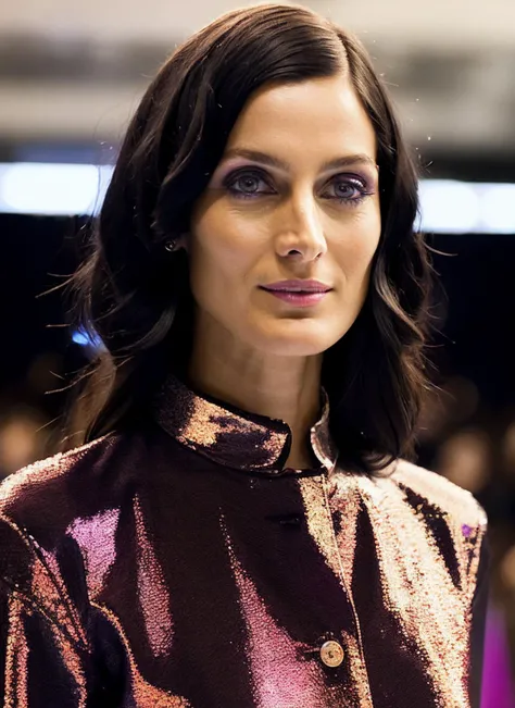 analog style, modelshoot style, modelshoot style, raw photo of a supermodel sks woman wearing shimmering clothes walking on the ramp at milan fashion show, tattoos, 8k, intricate details, detailed face and eyes,(rendered eyes) <lora:epiNoiseoffset_v2:1>, <lora:locon_carrie_v1_from_v1_64_32:1.3>