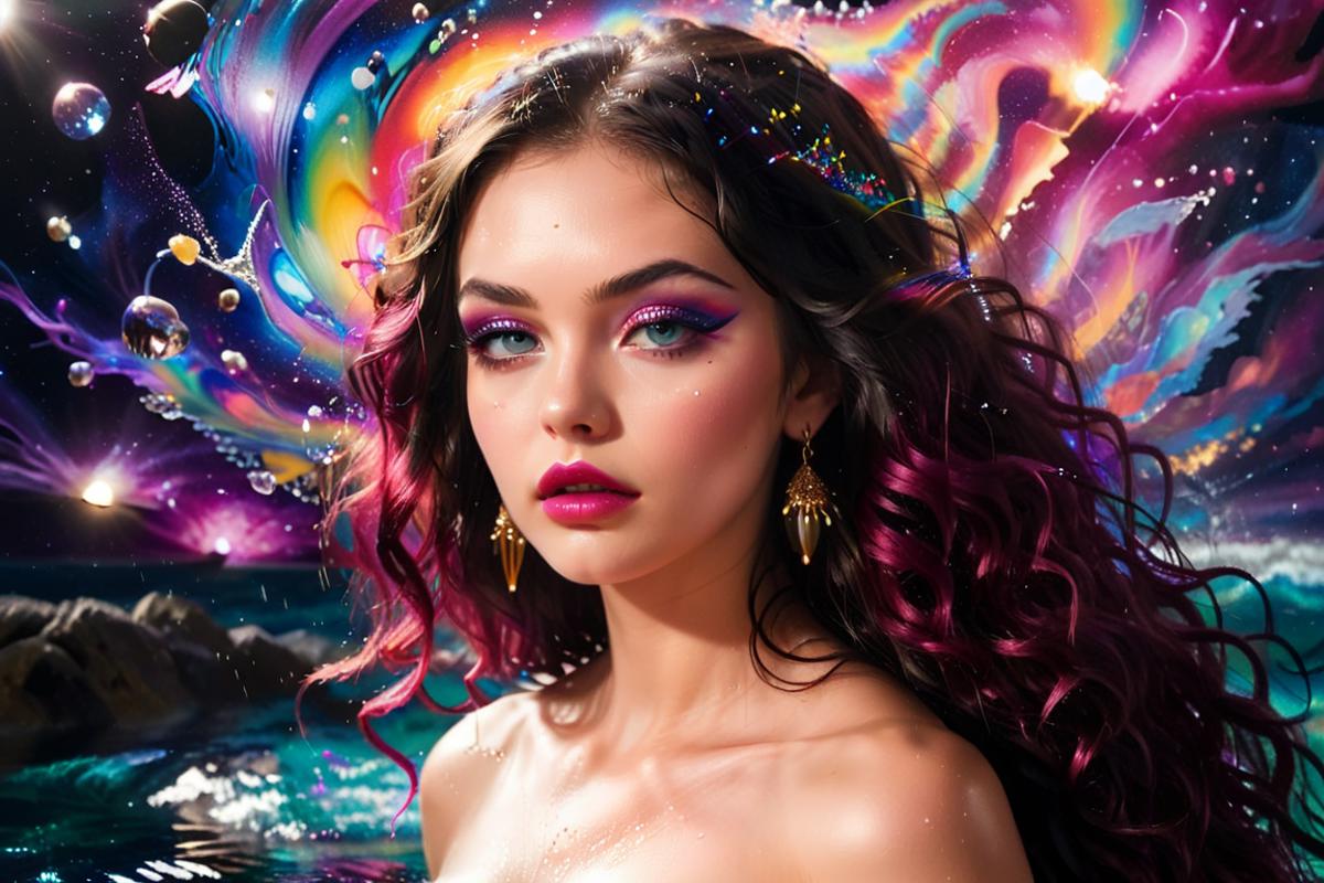 A close up of a woman with long hair and a colorful dress - SeaArt AI