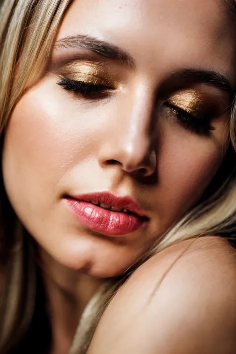 face shot of elzd, (serious look), (blonde medium length hair), (hand on chin), Photorealistic, Hyperrealistic, Hyperdetailed, analog style, hip cocked, demure, detailed skin, matte skin, soft lighting, subsurface scattering, realistic, heavy shadow, masterpiece, best quality, ultra realistic, 8k, golden ratio, Intricate, High Detail, film photography, soft focus, detailed skin texture, (blush:0.5), (goosebumps:0.5), subsurface scattering, <lyco:ElizaD-RealVision-V1.0:1.0>
