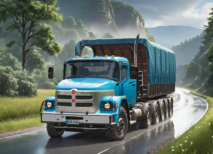 obc13 Truck <lora:13_vehicle_obc13:1.0> on a road,
outside, gentle,
nature at background, professional, realistic, high quality,
Sunny with light rain, <lora:general_vehicle:-0.15>