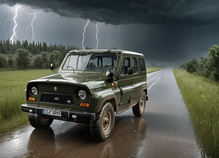 obc19 SUV <lora:19_vehicle_obc19:1.0> on a road,
outside, grouchy,
nature at background, professional, realistic, high quality,
Thunderstorms with heavy rain, <lora:general_vehicle:-0.15>