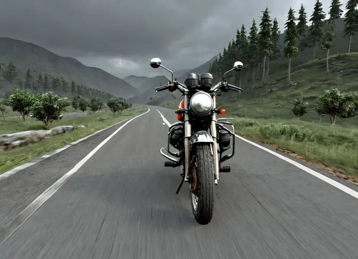 obc02 Motorcycle <lora:02_vehicle_obc02:1.0> on a road, 
outside, shaky,
nature at background, professional, realistic, high quality,
Chilly and overcast, <lora:general_vehicle:-0.25>