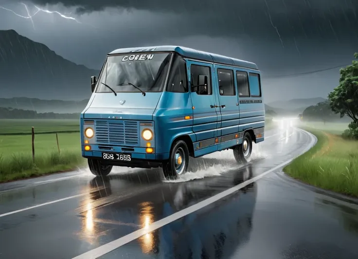 obc08 Van <lora:08_vehicle_obc08:1.0> on a road,
outside, dramatic,
nature at background, professional, realistic, high quality,
Torrential rain and thunder, <lora:general_vehicle:-0.05>