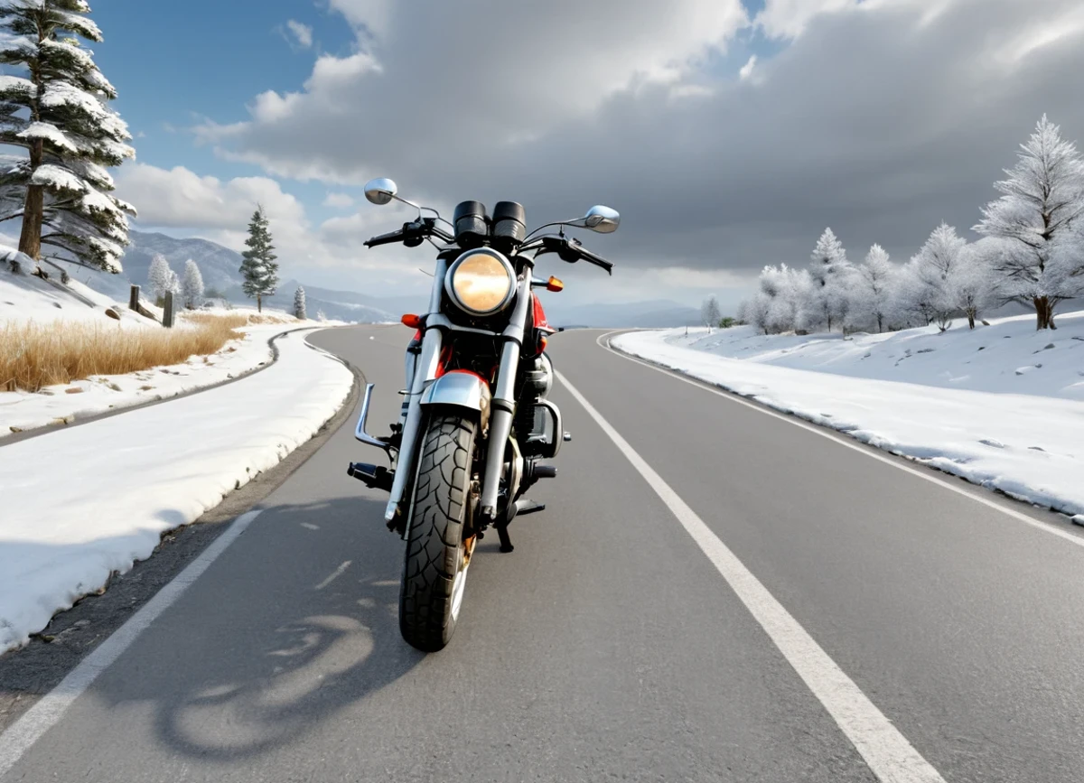 obc02 Motorcycle <lora:02_vehicle_obc02:1.0> on a road,
outside, wispy,
nature at background, professional, realistic, high quality,
Light snow and cloudy, <lora:general_vehicle:-0.15>
