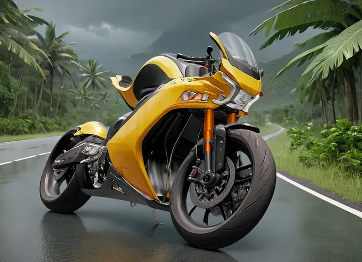 obc06 Motorcycle <lora:06_vehicle_obc06:1.0> on a road, 
outside, grouchy,
nature at background, professional, realistic, high quality,
Tropical storm conditions, <lora:general_vehicle:-0.05>