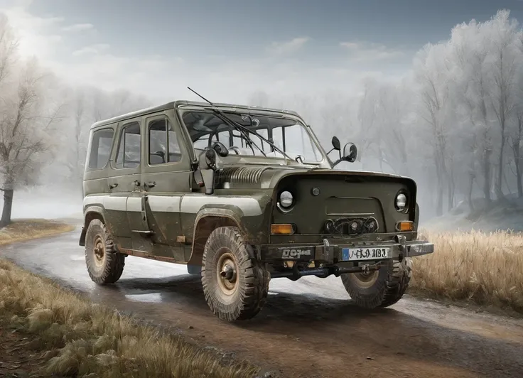 obc19 SUV <lora:19_vehicle_obc19:1.0> on a road,
outside, epic,
nature at background, professional, realistic, high quality,
Morning frost and fog, <lora:general_vehicle:-0.15>