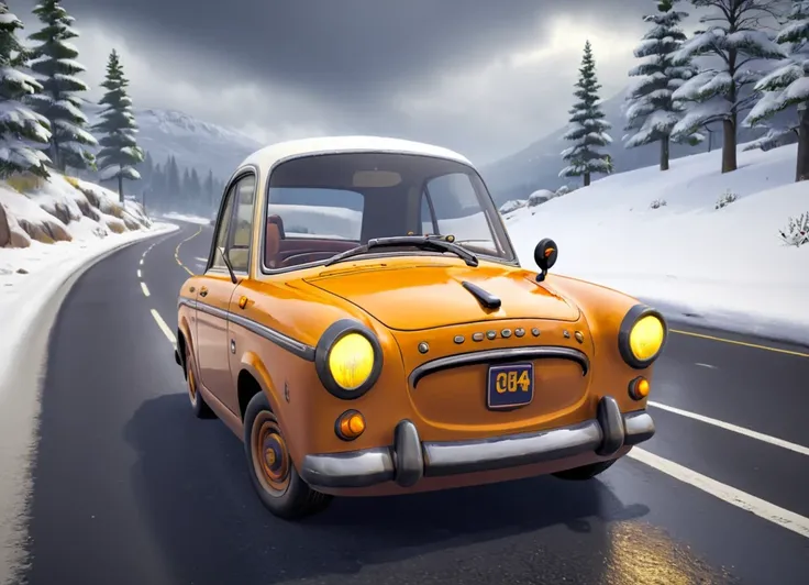 obc04 Car <lora:04_vehicle_obc04:1.0> on a road,
outside, rounded,
nature at background, professional, realistic, high quality,
Snow flurries and cloudy, <lora:general_vehicle:-0.05>