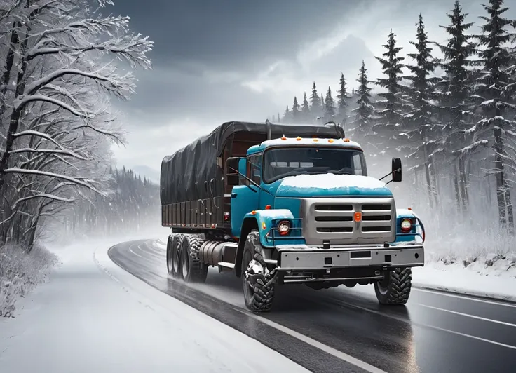 obc13 Truck <lora:13_vehicle_obc13:1.0> on a road, 
outside, ghastly,
nature at background, professional, realistic, high quality,
Snowstorm with strong winds, <lora:general_vehicle:-0.10>