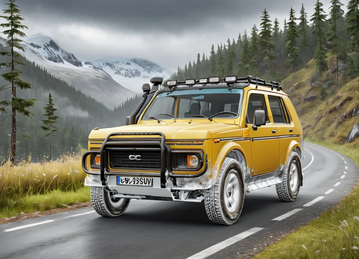 obc20 SUV <lora:20_vehicle_obc20:1.0> on a road,
outside, shaky,
nature at background, professional, realistic, high quality,
Chilly and overcast, <lora:general_vehicle:-0.25>