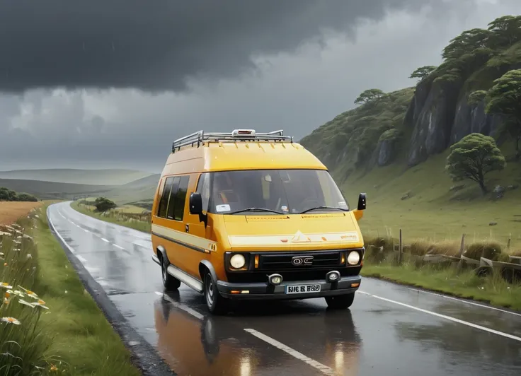 obc11 Van <lora:11_vehicle_obc11:1.0> on a road, 
outside, grumpy,
nature at background, professional, realistic, high quality,
Blustery with rain showers, <lora:general_vehicle:-0.25>