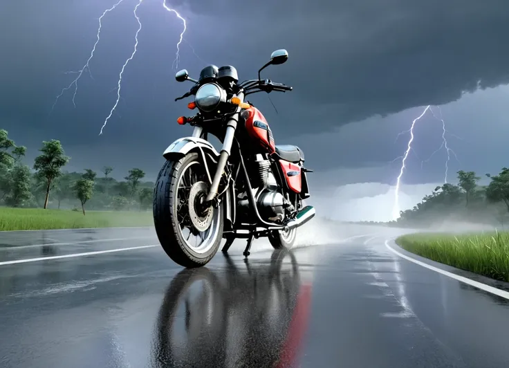 obc02 Motorcycle <lora:02_vehicle_obc02:1.0> on a road,
outside, dramatic,
nature at background, professional, realistic, high quality,
Torrential rain and thunder, <lora:general_vehicle:-0.05>