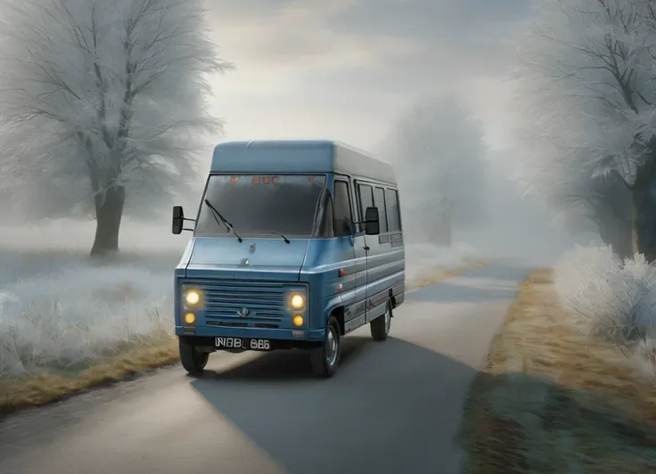 obc08 Van <lora:08_vehicle_obc08:1.0> on a road, 
outside, matte,
nature at background, professional, realistic, high quality,
Morning frost and fog, <lora:general_vehicle:-0.05>