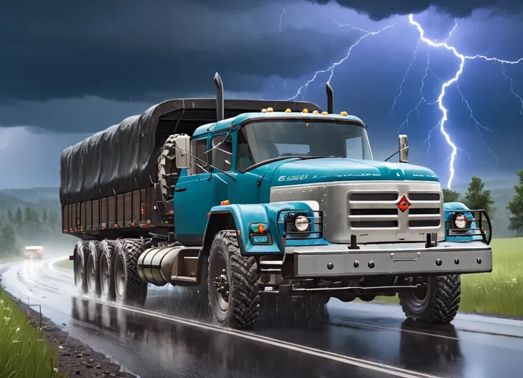 obc13 Truck <lora:13_vehicle_obc13:1.0> on a road,
outside, cozy,
nature at background, professional, realistic, high quality,
Scattered thunderstorms and rain, <lora:general_vehicle:-0.20>