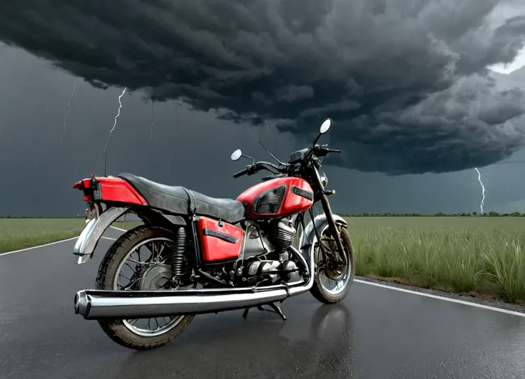 obc02 Motorcycle <lora:02_vehicle_obc02:1.0> on a road,
outside, psychotic,
nature at background, professional, realistic, high quality,
Hailstorm with dark clouds, <lora:general_vehicle:-0.05>
