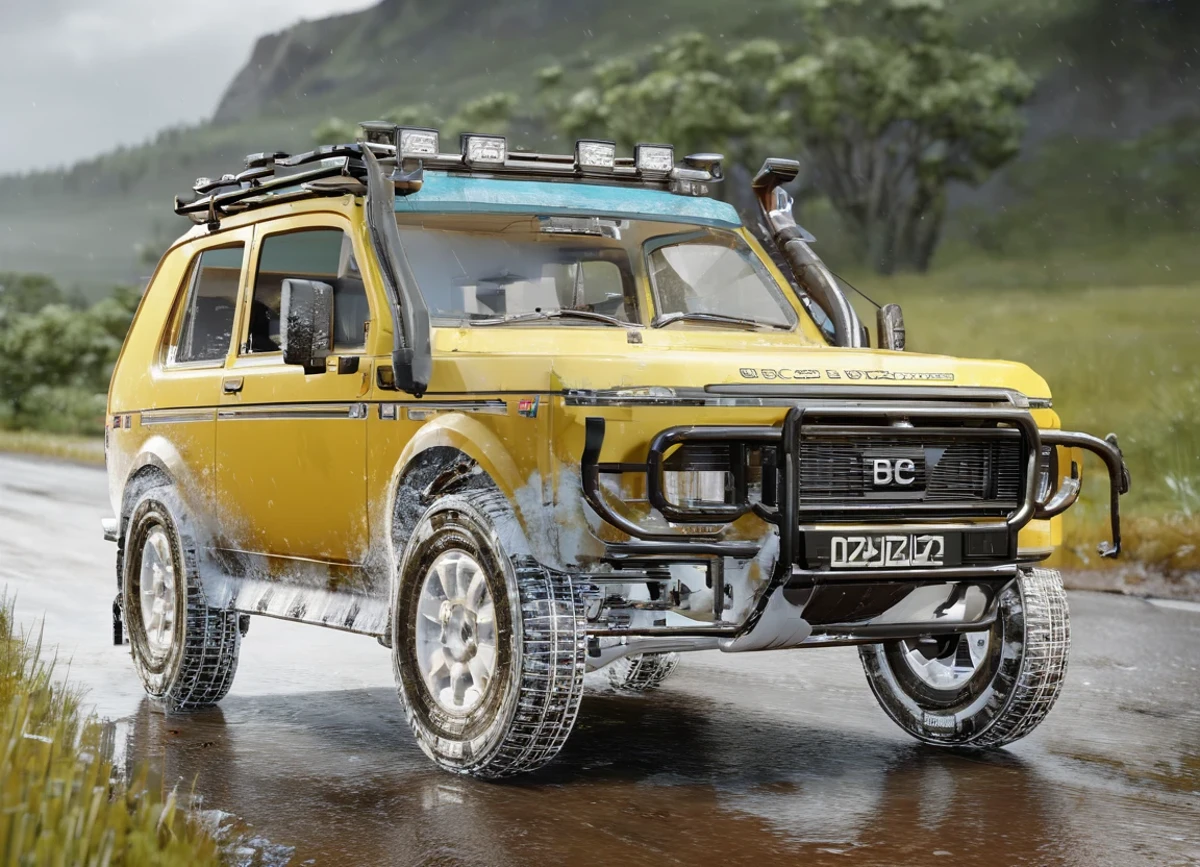 obc20 SUV <lora:20_vehicle_obc20:1.0> on a road,
outside, tiny,
nature at background, professional, realistic, high quality,
Rainy with occasional lightning, <lora:general_vehicle:-0.25>
