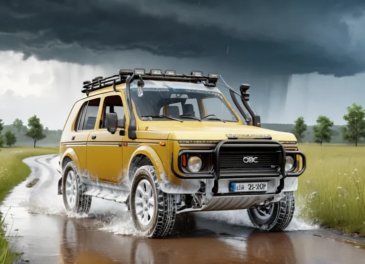 obc20 SUV <lora:20_vehicle_obc20:1.0> on a road,
outside, biomechanical,
nature at background, professional, realistic, high quality,
Scattered thunderstorms and rain, <lora:general_vehicle:-0.20>