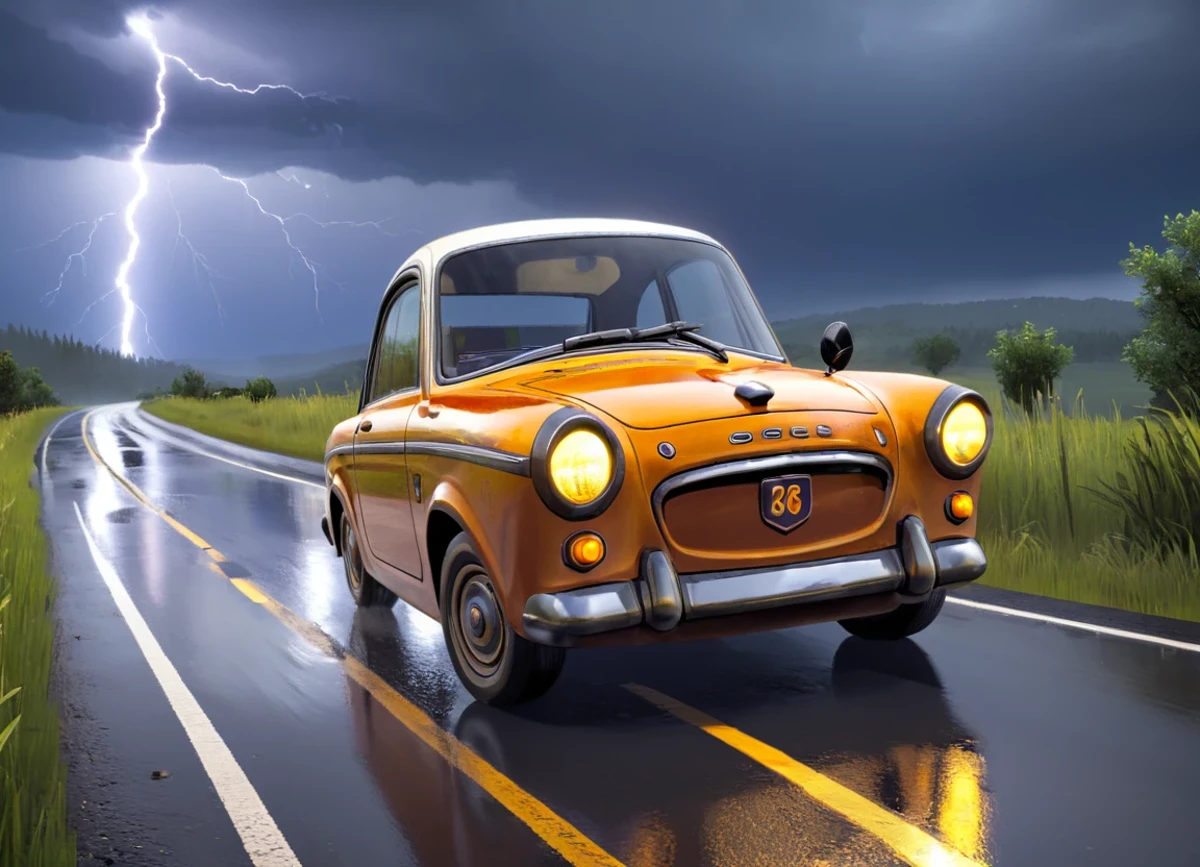 obc04 Car <lora:04_vehicle_obc04:1.0> on a road,
outside, tough,
nature at background, professional, realistic, high quality,
Rainy with occasional lightning, <lora:general_vehicle:-0.20>