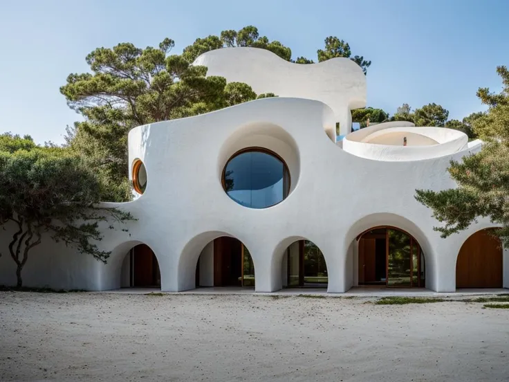RAW photo, (biomorphic residential building from outside), ((frontal elevation)), (lime stone), curvilinear, curved edges, Mediterranean sea environment, white sky, (diffused light:1.3) <lora:MIR-v3:0.6> (white sand), minimalist style, dust particles, architecture photography, hyper realistic, super detailed, 8k, Nikon Z6 Mirrorless Camera, film grain