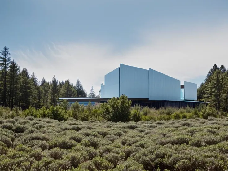 RAW photo, (avant garde building from outside), frontal elevation, (super reflective metal), sculptural masterpiece, white sky, (diffused light:1) <lora:MIR-v3:0.6> (blue windows), contemporary brutalism style, designed by Kengo Kuma, fog, rocky mountain environment, architecture photography, hyper realistic, super detailed, 8k, Nikon Z6 Mirrorless Camera, film grain