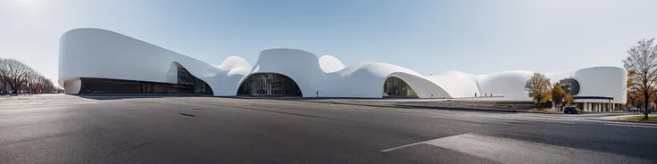 RAW photo, (avant garde building from outside), frontal elevation, blobby volumes, ((puffy white jacket material)), curvilinear, white sky, (diffused light:1) <lora:MIR-v3:0.5> (translucent white glass), contemporary brutalism style, designed by Balenciaga, fog, (warm interior light:1), (open plaza), architecture photography, hyper realistic, super detailed, 8k, Nikon Z6 Mirrorless Camera, film grain