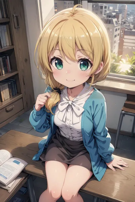(masterpiece:1.2), best quality, high resolution, unity 8k wallpaper, (illustration:0.8), (beautiful detailed eyes:1.6), extremely detailed face, perfect lighting, extremely detailed CG, (kinomoto sakura, green eyes, pleated skirt, shirt, indoors, tomoeda elementary, two side up, smile, shy, short stature, small breast, solo,), sitting, spread legs, no bra, show off nipple, nipple, torn clothes, open-breast clothes, very short skirt, lift skirt, torn skirt, pink striped pattern panties, torn panties, vagina, gleaming skin, moist skin, embarrassed, open mouth, noon, in the library, low angle, looking at viewer, troubled face,