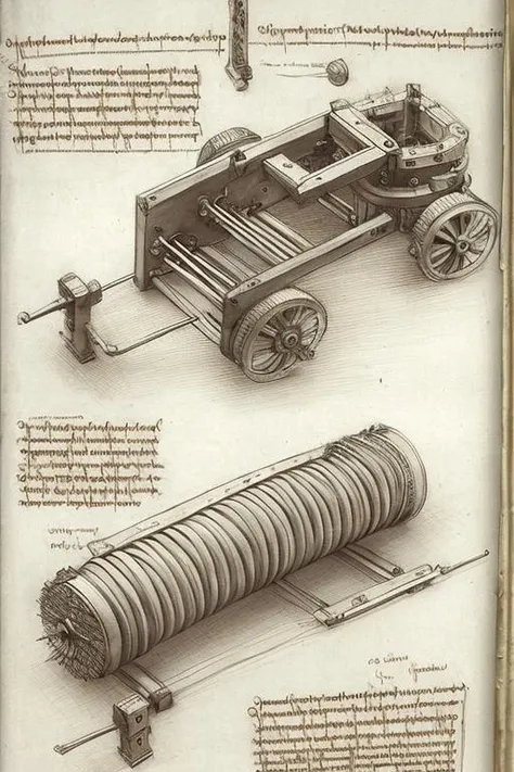 <lora:DaVinciSketch:1> davincisketch of a device with a long tube attached to it's side and a long tube attached to the back of it