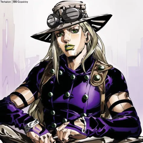 Gyro_Zeppeli, <lora:GGAS_Gyro_Zeppeli:0.8>,sitting,pose,illustration, masterpiece, best quality, ultra detailed,highly detailed,insanely detailed, hdr, 8k, creativity,design,aesthetics,visual,artistry,craftsmanship,style,technique,expression,imagination,talent