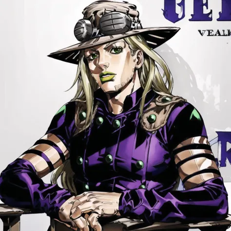 Gyro_Zeppeli, <lora:GGAS_Gyro_Zeppeli:0.8>,sitting,pose,illustration, masterpiece, best quality, ultra detailed,highly detailed,insanely detailed, hdr, 8k, creativity,design,aesthetics,visual,artistry,craftsmanship,style,technique,expression,imagination,talent