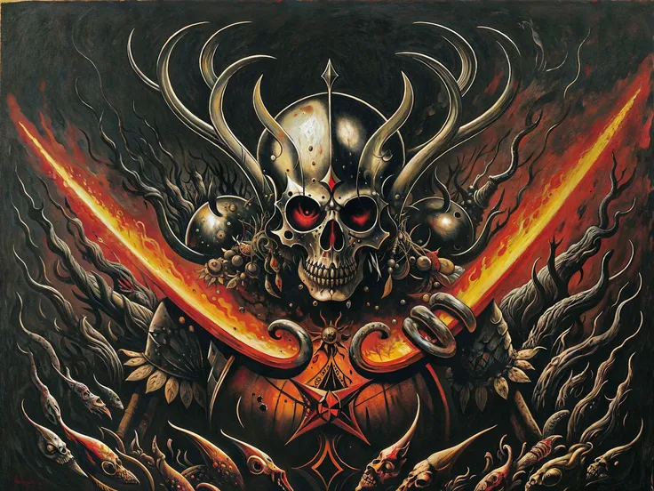 An aged landknt faces and ocean of blood and gore for his final combat before God, holding a great sword, Sunny, , (Wolfgang Paalen,Hans Bellmer:1.25), Mask,Broken mirrors,Skeletons, Discordant,Chilling, (Secondary colors:1.1), (Scale:1.1), (Decalcomania:1.1), (Neon light:1.2), Wood, Heart, scarlet red, ultra detailed, intricate, oil on canvas, dry brush, (surrealism:1.1), (disturbing:1.1), <lora:landknt:0.8>