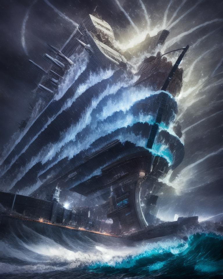 A ship in the middle of a large body of water - SeaArt AI