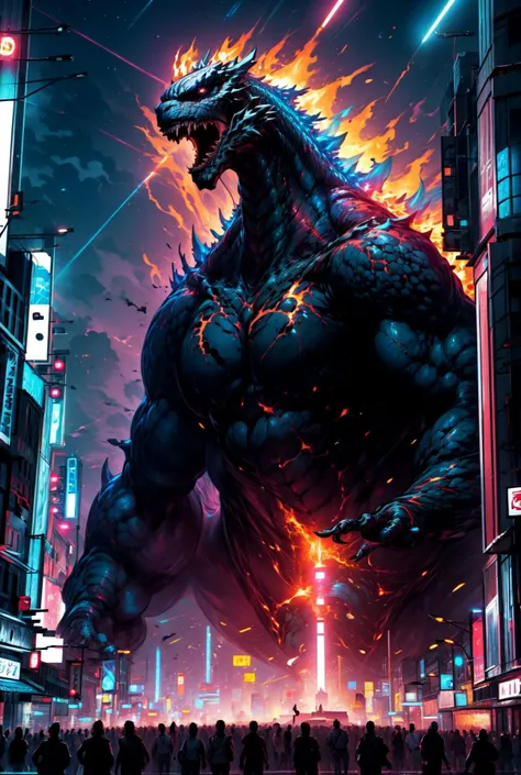 manga style (masterpiece:1.4), (best quality), (detailed), neon palette, Godzilla, GodzillaXP, skyscraper, midnight, neon lights, no humans, fire
<lora:add_detail:1> <lora:neon_palette_offset:1> <lora:GodzillaXP_v1.0:0.7>, vibrant, high-energy, detailed, iconic, Japanese comic style