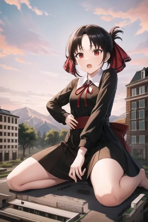 <lora:giantess:1>, giantess looming over a house, kneeling, partially obscured, buildingseat, building seat, sitting on top of a house, one leg obscured, 1leg, destroying a building, destruction, debris, crushing a building, tiny building between her legs
one house, spread legs:1.5, legs spread:1.5
hands on a building, building in front of girl
masterpiece, best quality, highres, aakaguya, short hair, folded ponytail, hair ribbon, parted bangs, red ribbon, white collar, neck ribbon, black dress, black shirt, long sleeves, black sleeves, open mouth, embarrassed, shy, small breasts, small butt, <lora:shinomiya_kaguya_v1:0.6>
GTS, giantess, 1girl, solo, (Kneeling on top of a building), partially obscured, countryside, nature, rural, grass, mountains in the background, daytime, outdoors, partially obscured:3, looking down, fence in the foreground, building between legs, trees,
BREAK (16k, highres, high quality, masterpiece, ultra detailed, perfect lighting:1.1), , detailed red eyes, perfect red eyes,
masterpiece, best quality, 1girl, solo,
destruction, rampage, debris, rubble,