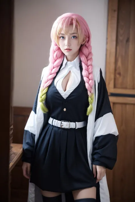 best quality,HDR,UHD,8K,Vivid Colors,solo,front view,photo_(medium),(looking at viewer:1.2),(1girl:1.3),
<lora:add_detail:0.3>,cowboy shot,model,<lora:mitsuri kanroji1:0.75>,