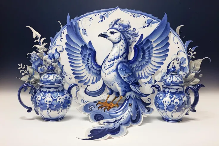 gzhel style, bird, white background <lora:gzhel_style:0.75>