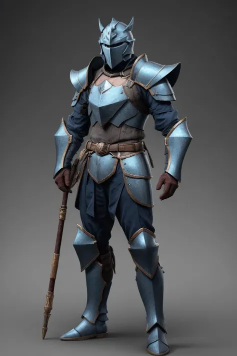 one male, blue metal armor