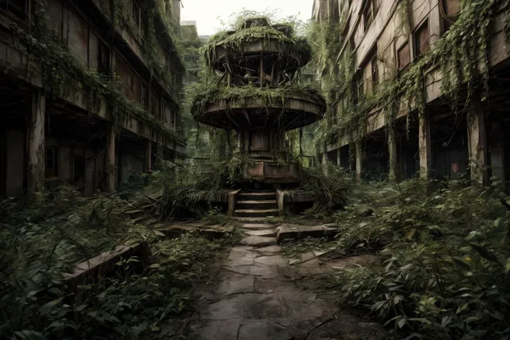 8k, realistic, vray, HDR, 6000K, in a post-apocalyptic overgrown park, weedy flower beds, rusted playground, dried fountain, mossy benches. <lora:PostApocalyptic_v4:0.6> SZ_4po enviroment
<lora:add_detail:1.2>