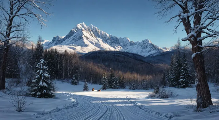 excellent oil painting of a Winter scenery: A serene landscape covered in a pristine blanket of snow, with snow-capped mountains in the distance., vibrant colors, powerfull style with epic dramatism,, best quality, maximum quality, intricate details, ultrasahrp, ambient oclusion, realistic shadows, art by Bastien Lecouffe Deharme, 8k, oil art, <lora:add_detail:1> <lora:royta v1.1:0.4>8k perfect quality,