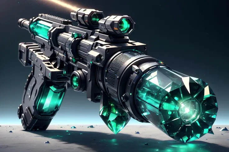 <lora:GemTech-22:0.8>, gemtech , scifi, internal reflections , transparent, inner details   , emerald, 
(photon  bazooka:1.1)   ,  game asset, (simple background:1.1), blurry background,  <lora:GameIconResearch_gun_Lora:0.3>