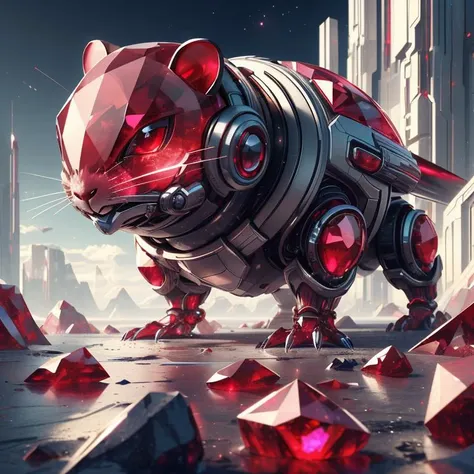 <lora:GemTech-22:0.8>, gemtech , scifi, internal reflections , transparent, inner details , ruby ,
pokemon \(creature\), armored hamster ,