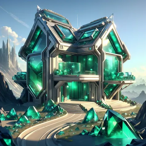 <lora:GemTech-22:0.8>, gemtech , scifi, internal reflections , transparent, inner details , emerald ,
house on a hill, soothing scenery