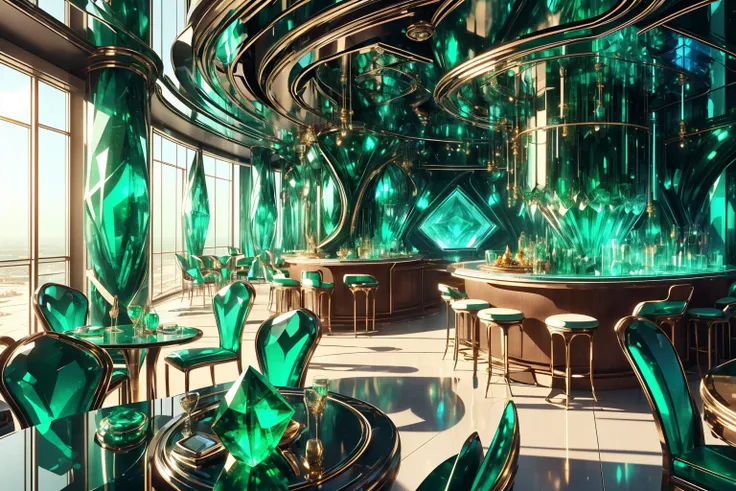 <lora:GemTech-22:0.8>, gemtech , scifi, internal reflections , transparent, inner details   ,  emerald ,  
dessert store, lounge,  cafe,