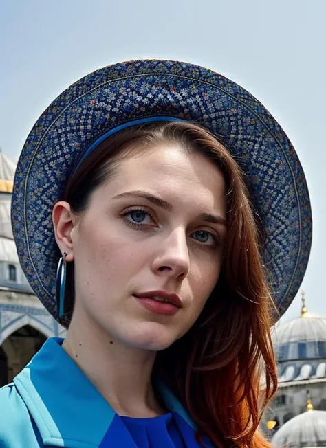 portrait of sks woman in Istanbul, at the Blue Mosque, by Flora Borsi, style by Flora Borsi, bold, bright colours, ((Flora Borsi)), by Henri Cartier-Bresson, <lora:lora-small-evan-rachel-wood-v1:1>