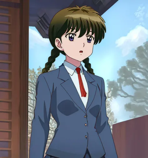 (masterpiece, best quality, detailed face:1.2)
 <lora:mamiya_v2:1>, mamiya, 1girl, solo, school uniform, skirt, tie, blazer,
, sky ,