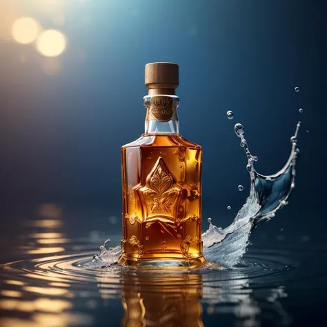 (8k, RAW photo, best quality, masterpiece:1.2),(realistic, photo-realistic:1.37),whisky,(shiny background:1.2),bule theme,water surface, <lora:cosmetics_v2:0.5>,solo focus,Product Feature