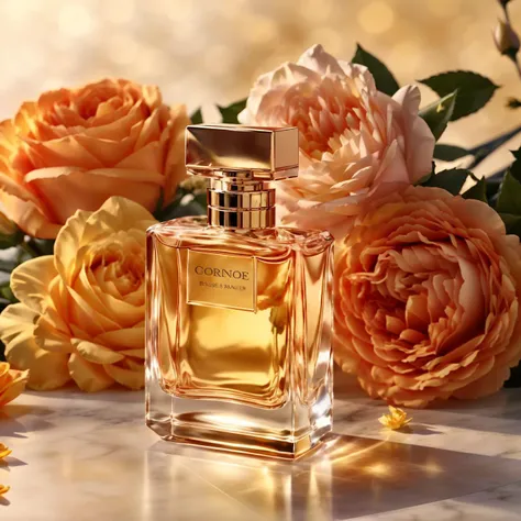 best best quality, perfume , yellow flower , rose, simple background, <lora:cosmetics_v2:0.7>