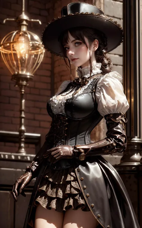 Imagine a steampunk girl, fullbody image, high definition, high quality, detailed artistic photography, hipereallistic, beauty, simetric